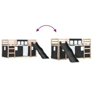 Двуетажно легло с пързалка и завеси, бяло и черно, 90x190 см