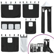 Двуетажно легло с пързалка и завеси, бяло и черно, 90x190 см