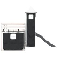 Двуетажно легло с пързалка и завеси, бяло и черно, 90x190 см