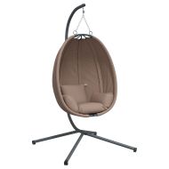 Висящ стол яйце със стойка, таупе, текстил и стомана