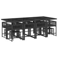 Външен трапезен комплект 13 части с възглавници черен полиратан