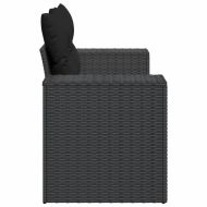 Градински диван с възглавници, двуместен, черен, полиратан