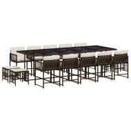 Градински комплект с възглавници 15 части кафяв полиратан