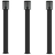 Външни подови лампи, 3 бр, черни, 110 см, неръждаема стомана