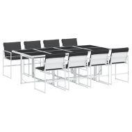 Градински комплект от 9 части, с възглавници, бял, текстилен