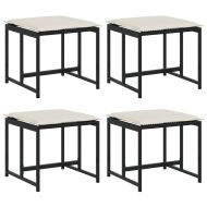 Градински табуретки с възглавници, 4 бр, черен полиратан