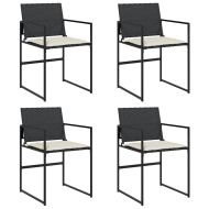 Градински столове с възглавници, 4 бр, черен, полиратан