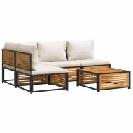 Градински комплект диван с възглавници, 5 части, акация масив