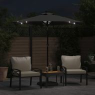 Градински чадър с LED и стоманен прът, антрацит, 225x225x212 см