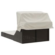 Двоен шезлонг със сенник и възглавници кафяв полиратан