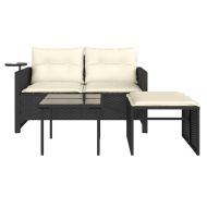 Градински комплект с възглавници, 3 части, черен полиратан