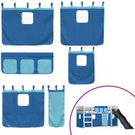 Двуетажно легло с пързалка и завеси, синьо, 90x190 см