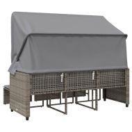 3-местен градински диван със сенник и табуретки сив полиратан