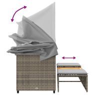 3-местен градински диван със сенник и табуретки сив полиратан