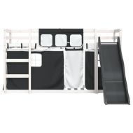 Двуетажно легло с пързалка и завеси, бяло и черно, 90x190 см