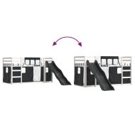 Двуетажно легло с пързалка и завеси, бяло и черно, 90x190 см