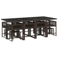 Външен трапезен комплект 13 части с възглавници кафяв полиратан