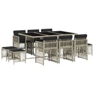 Градински комплект с възглавници 11 части, светлосив полиратан