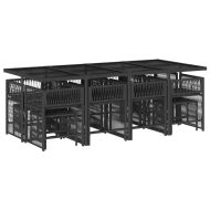 Външен трапезен комплект 13 части с възглавници черен полиратан