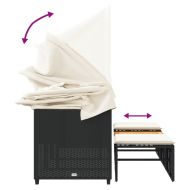 Градински диван 3-местен със сенник и табуретки черен полиратан