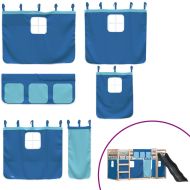 Двуетажно легло с пързалка и завеси, синьо, 90x190 см