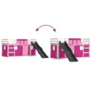 Двуетажно легло с пързалка и завеси, синьо, 90x190 см