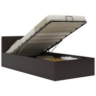 Легло с повдигащ механизъм, сиво, изкуствена кожа, 100x200 cм