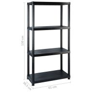 Стелаж за съхранение с 4 рафта черен 183x30,5x130 см пластмаса