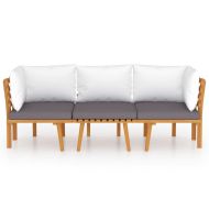 Градински лаундж комплект с възглавници, 3 части, акация масив