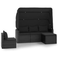 Градински диван от 4 части с възглавници, черен, полиратан