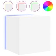 Стенен ТВ шкаф с LED осветление, бял, 40,5x35x40 см