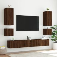 Стенни ТВ шкафове с LED лампи, 2 бр, кафяв дъб, 40,5x35x40 см