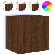Стенни ТВ шкафове с LED лампи, 2 бр, кафяв дъб, 40,5x35x40 см