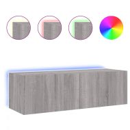 Стенен ТВ шкаф с LED осветление, сив сонома, 100x35x31 см