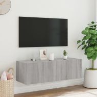 Стенен ТВ шкаф с LED осветление, сив сонома, 100x35x31 см