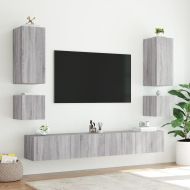 Стенен ТВ шкаф с LED осветление, сив сонома, 100x35x31 см