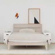 Нощни шкафчета, 2 бр, бели, 40x34x55 см, борово дърво масив