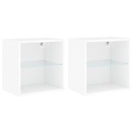 Нощни шкафчета с LED осветление, за стенен монтаж, 2 бр, бели