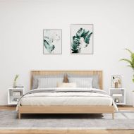 Нощни шкафчета с LED осветление, за стенен монтаж, 2 бр, бели