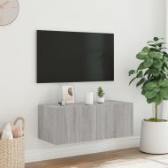 Стенен ТВ шкаф с LED осветление, сив сонома, 80x35x31 см