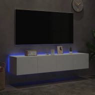Стенни ТВ шкафове с LED осветление, 2 бр, бели, 80x35x31 см