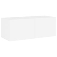 Стенен ТВ шкаф с LED осветление, бял, 80x35x31 см