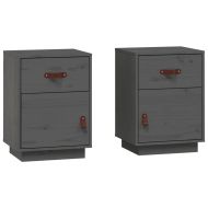 Нощни шкафчета, 2 бр, сиви, 40x34x55 см, борово дърво масив