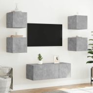 Стенен ТВ шкаф с LED осветление, бетонно сив, 30,5x35x30 см