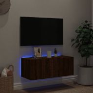 Стенен ТВ шкаф с LED осветление, кафяв дъб, 80x35x31 см