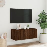Стенен ТВ шкаф с LED осветление, кафяв дъб, 80x35x31 см