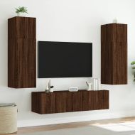 Стенен ТВ шкаф с LED осветление, кафяв дъб, 80x35x31 см