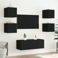 Стенни ТВ шкафове с LED осветление, 2 бр, черни, 30,5x35x30 см