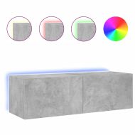 Стенен ТВ шкаф с LED осветление, бетонно сив, 100x35x31 см