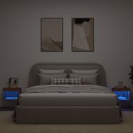 Нощни шкафчета с LED осветление, стенен монтаж, 2 бр, кафяв дъб